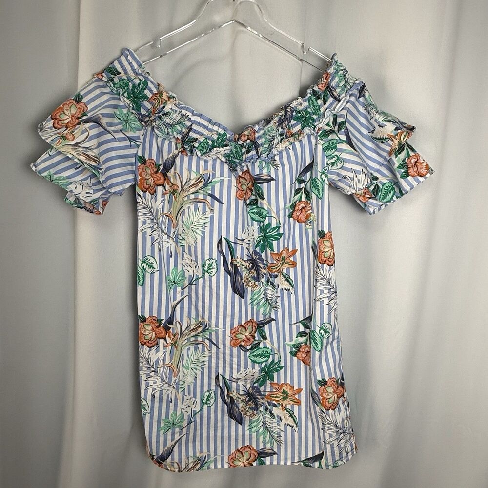 Boston Proper Women's Multicolor Floral Blooms Off-the-Shoulder Mini Dress Sz L